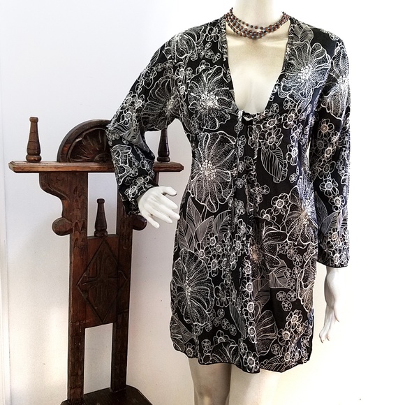 Boho Chic Black Cotton Tunic/Short dress size M - Picture 1 of 5
